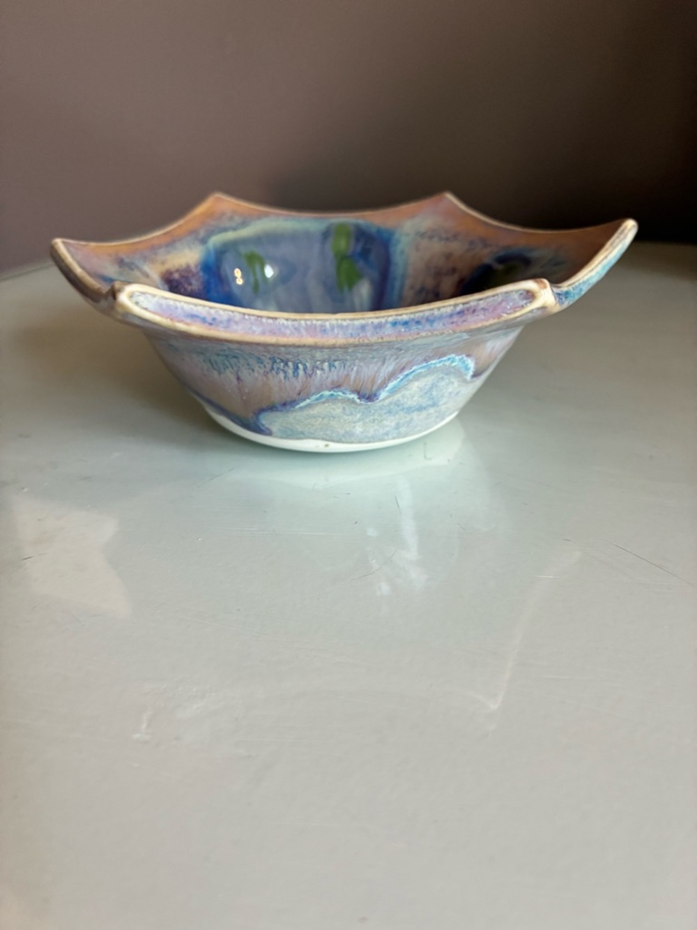 Phil Mayhew Vintage Signed MCM Hexagonal Drip Glaze Ceramic Pottery Dish Bowl - Picture 3 of 6